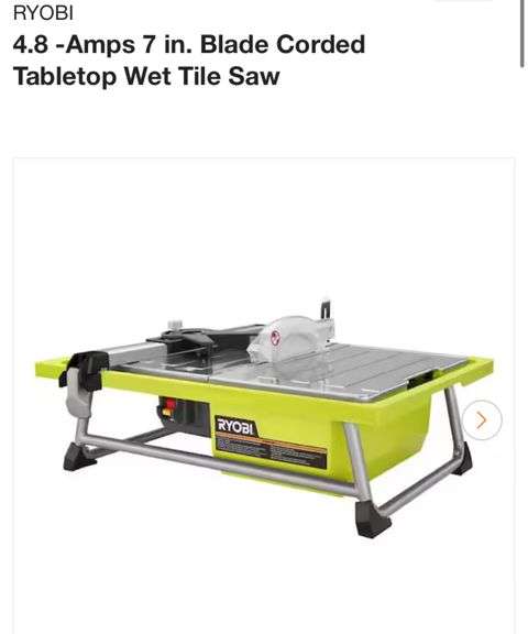 RYOBI 4.8-Amps 7 in. Blade Corded Tabletop Wet Tile Saw